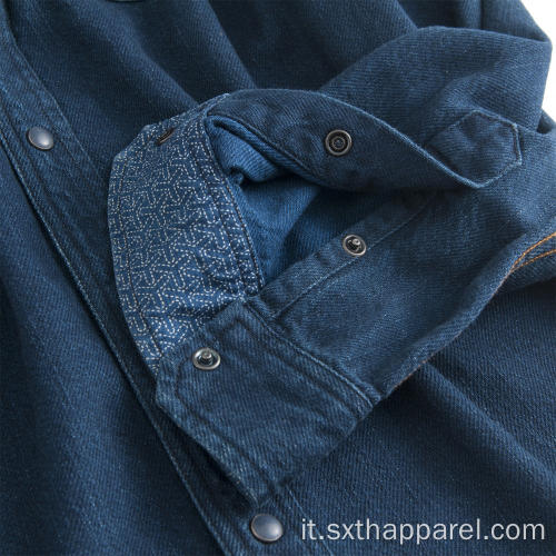 Camicia da uomo in cotone indaco spesso e caldamente a maniche lunghe